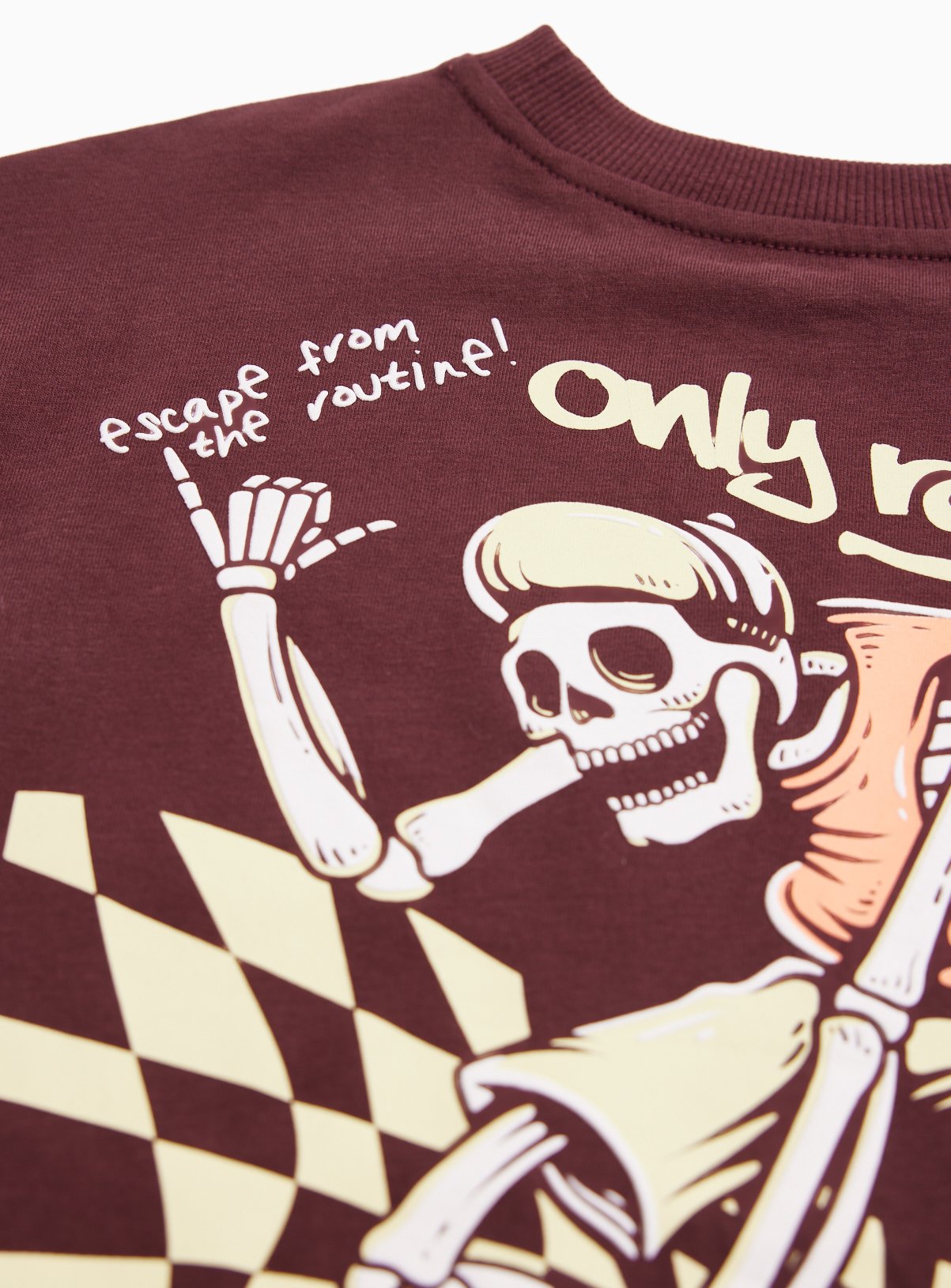 Burgundy Skating Skeleton Graphic Print T-Shirt 11 years - Image 2 thumbnail